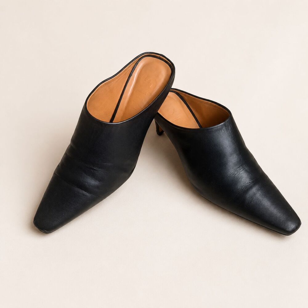 STAUD Wally Black Leather Pointed Mules EU 40